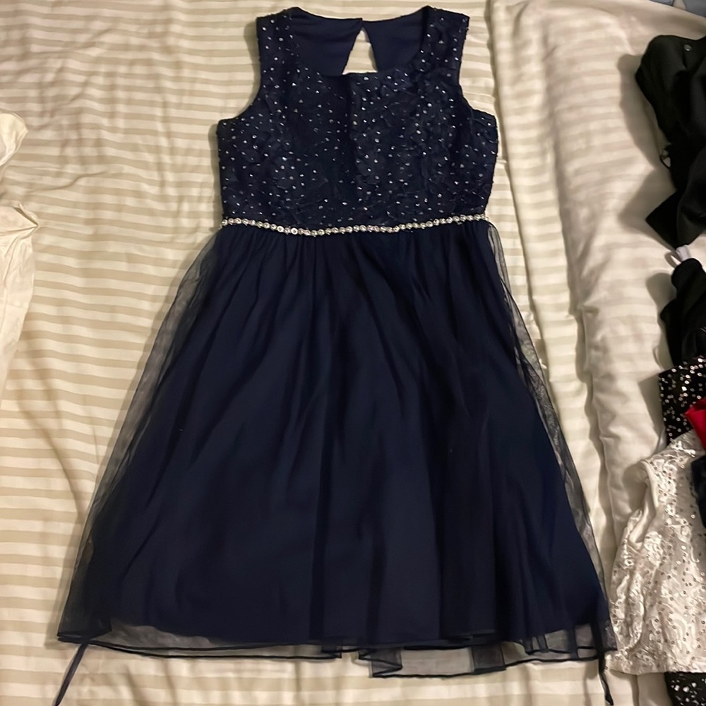 Speechless navy sparkly top thick strapped dress